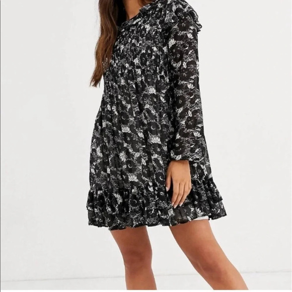 NEW Free People These Dreams Black Floral mini Long Sleeve Dress Size Small - Picture 15 of 16